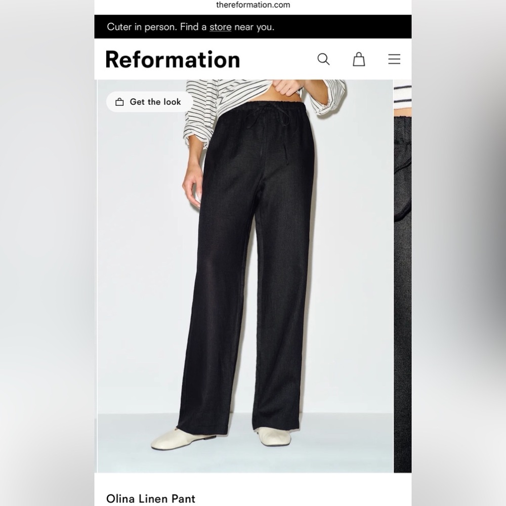 NWT Reformation Olina Linen Straight-Leg Pants in Black XSP